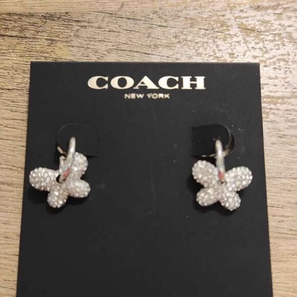 Coach Jewelry - Coach Butterfly Silvertone Hoops NEW